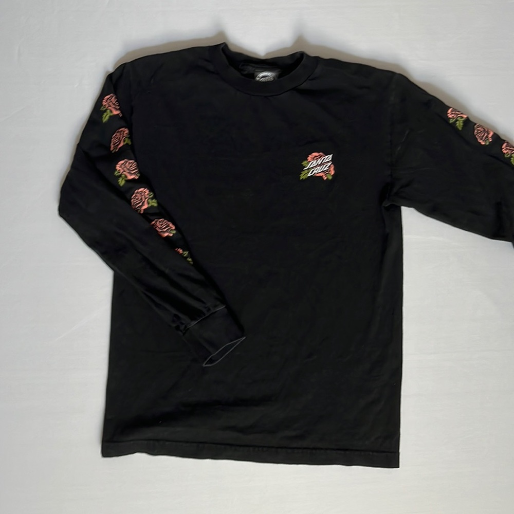 Santa Cruz Skateboards Black Long Sleeve Top w Pink Flowers